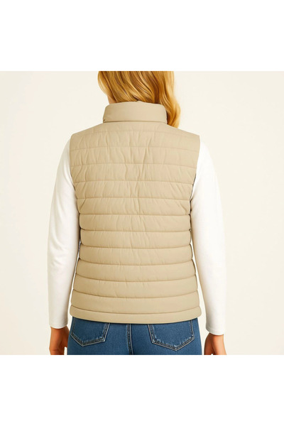 Meleners Inflatable Zippered Vest Water Repellent Quilted Lined Fabric with Pockets Lightweight Winter Sports Comfortable Fit - Beige