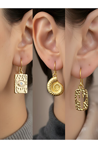 TURBİJ مجموعة أقراط نسائية من ثلاث قطع على شكل حلزون العين والصبار