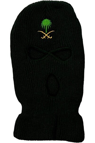 Generic Black knitted full-face National Day mask with embroidered swords and palm logo