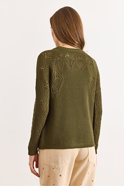 Olalook Women's Khaki Openwork Detailed Knitwear Blouse Blz-19003090