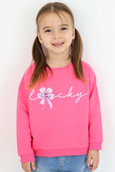 Breeze سويت شيرت بناتي بفيونكة على شكل زهرة مطبوع لعمر 2-6 سنوات، وردي