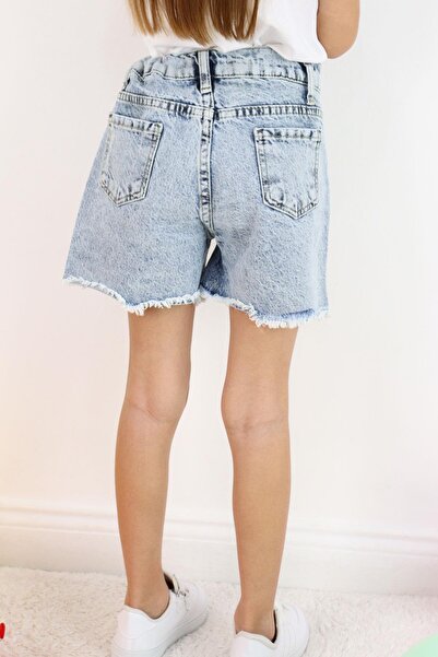 Breeze Pantaloni scurți pentru fete, blugi, cu buzunare, cu detaliu cu ciucuri, 5-9 ani, albastru deschis