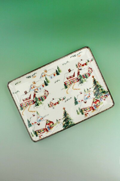 Bursa Porselen Dekor صينية خزفية بتصميم قرية ثلجية عتيقة