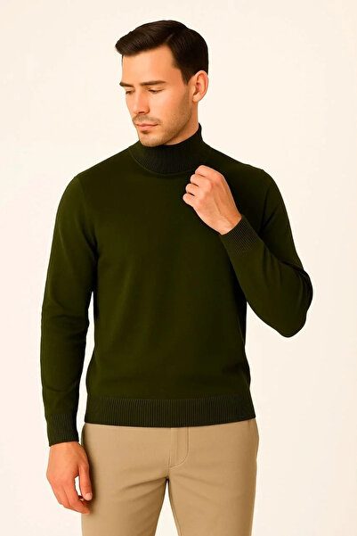 GökTR Men's Half Turtleneck Knitwear Sweater Soft Textured Cotton Fine Weaving, Long Sleeve Casual Regular Fit