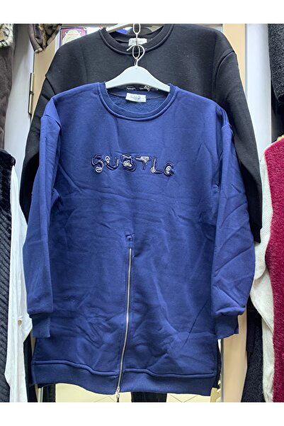Butik Kadın 3 iplik fermuar detaylı sweatshirt