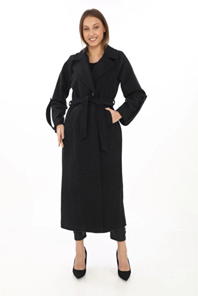 eryvon Vi̇be Uni̇co Long Cashmere Coat – Woolen Woven Cashmere Fabric, Kr Double-Breasted Aka, Belted Lined Hijab Compatible