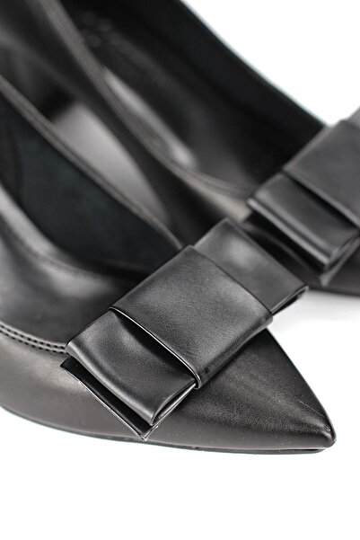 Gökhan Talay Benedita Flexible Soft Non-Slip Sole (4 cm) Women's Thick Heel Corner Bow Black Skin