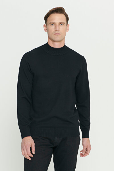 ALTINYILDIZ CLASSICS Black Standard Fit Regular Cut Half Turtleneck Knit Sweater