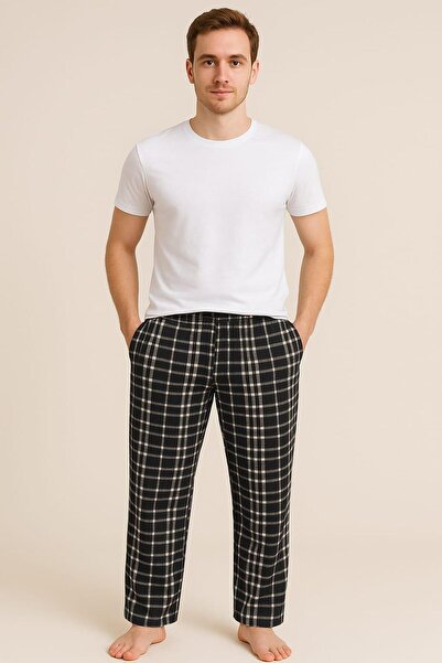 Pemilo Men's Patterned Pocketed Single Bottom Black