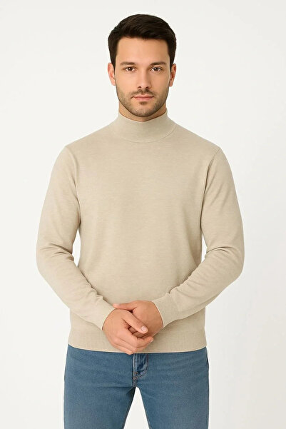 GökTR Men's Half Turtleneck Knitwear Sweater Soft Textured Cotton Fine Weaving, Long Sleeve Casual Regular Fit