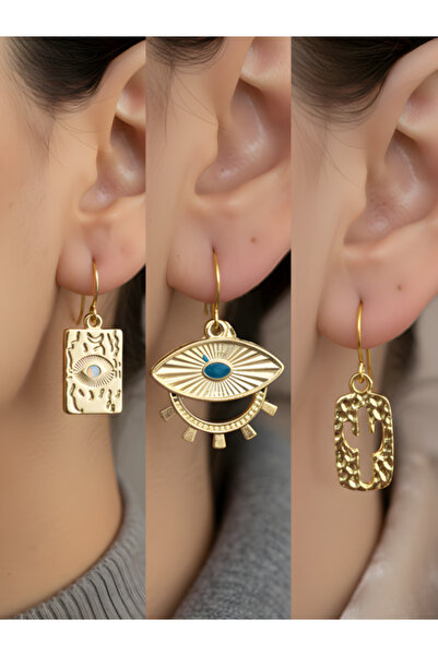 TURBİJ طقم أقراط نسائية من ثلاث قطع بتصميم العين التركوازية والصبار