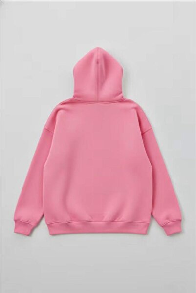 SELENA BUTİK Unisex Hooded Pocket Pink Plain Sweatshirt