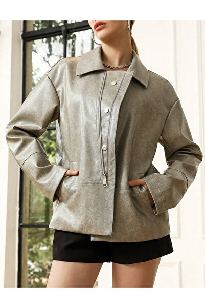 Sheya Shein Faux Leather Jacket, grey