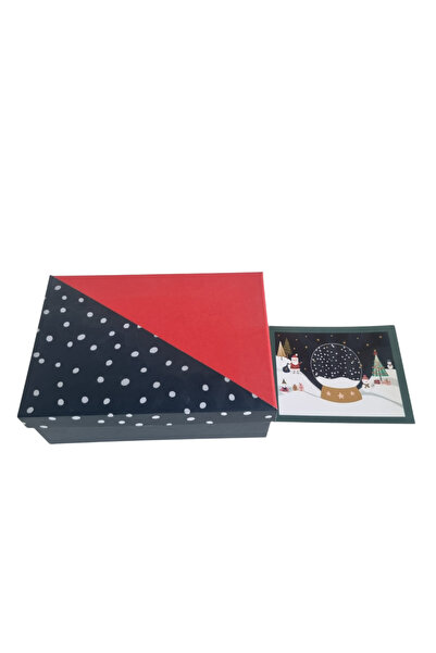 DODOMAR 14×20×8 cm Red and Black Polka Dot Rectangular Luxury Christmas Gift Box with Card Pocket