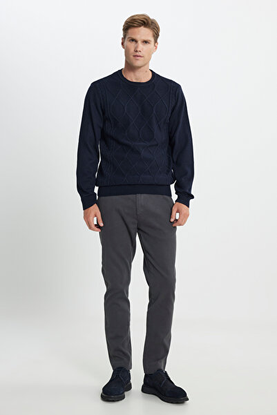 ALTINYILDIZ CLASSICS Πλεκτό πουλόβερ με μαλακή υφή επένδυση fleece με κανονική εφαρμογή και κορδόνι σε μπλε ναυτικό χρώμα