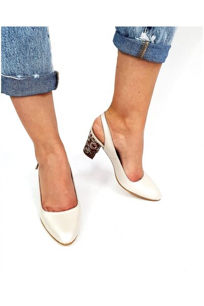 Catinca Shoes Women's sandals made of genuine leather – Beige Mother of Pearl with Traditional Brown – V 7 BSTM