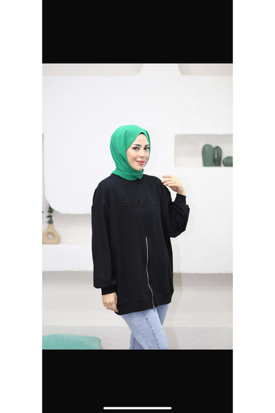 Butik Kadın 3 iplik fermuar detaylı sweatshirt