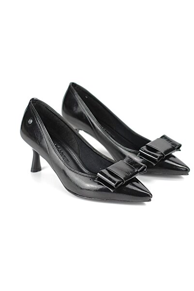 Gökhan Talay Vellon Flexible Soft Non-Slip Sole (4 cm) Black Patent Leather Corner Bow Women's Heeled Shoes