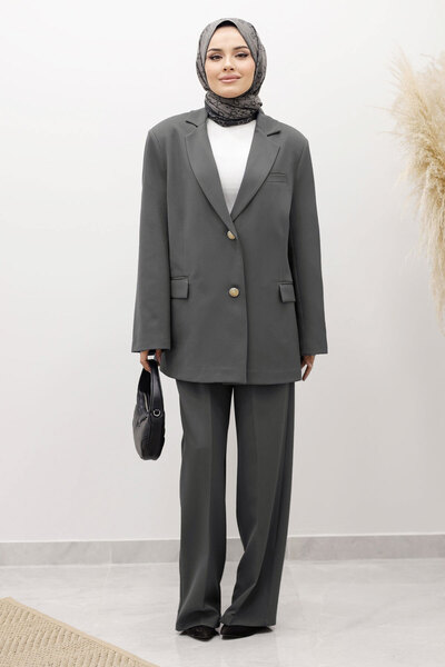 Tesettür Dünyası Dore Blazer Suit Tsd250198 Gray