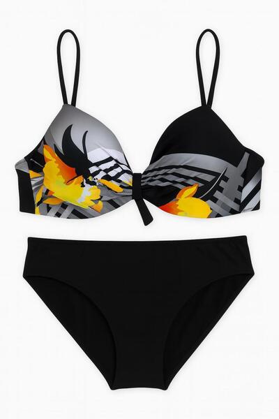 RAPAPA Γυναικείο μπλουζάκι με φλοράλ σχέδιο – Μαύρο κάτω μέρος μπικίνι |   εφέ σύσφιξης Καπ-0206