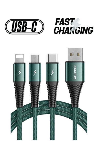 Joyroom Fast Charging Braided 3 In 1 USB Cable Green