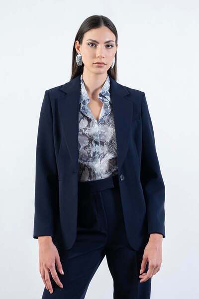 Spazio İsauro Erkek Yaka Gizli Patlı Salaş Gömlek LACİVERT