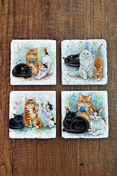 Begoloni Stone Decor حامل أكواب من الحجر الطبيعي - قطط لطيفة مطبوع حامل أكواب...