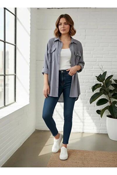 Butik Eylül ,Salaş Kesim Çift Cepli Yarasa Gömlek