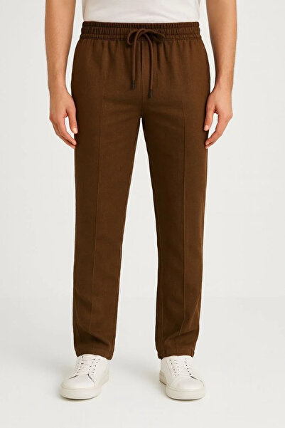 GökTR Men's Linen Trousers – with Pockets, Elastic Waistband and Drawstring, Breathable Comfortable Fit, Summer and Ba