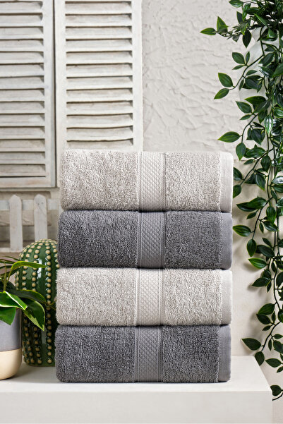 eumenia Softtouch Hand 100% Cotton 4-Piece Hand & Face & Hair Towel Set Dowry Set |   Anthracite - Grey