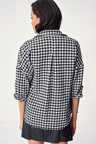 Bigdart Γυναικείο πουκάμισο με καρό σχέδιο oversized Lumberjack 3854 - Μαύρο - Λευκό
