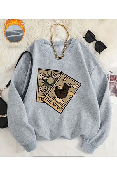 herkesemoda Detaliu de imprimare cu lună guler rotund Swea tricou