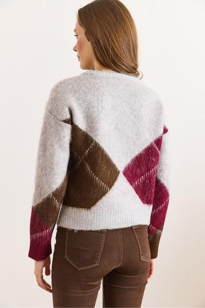 Olalook Women's Gray Fleece-Lined Diamond Pattern Thick Knit Sweater Kzk-19001090