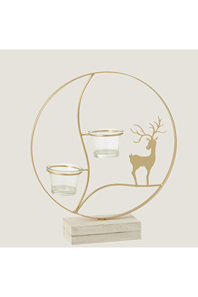 Chakra Wigo Geyik Desenli 2Li Tealight Mumluk Ekru
