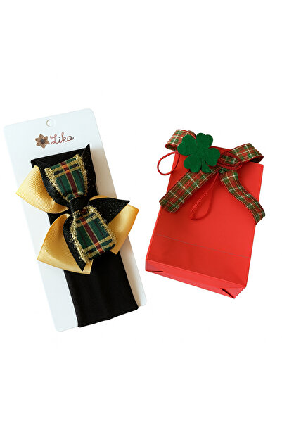 Lika Kız Bebek YeniYıl Temalı Saç Bandanası El Yapımı Siyah-Gold