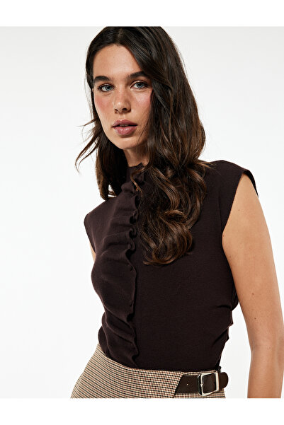 Koton Slim Fit Buttoned Draped Mock Neck Knitwear Vest