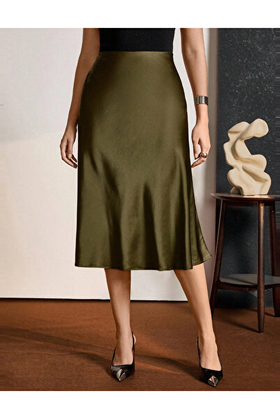 Sheya Fustă midi Shein Curve+, kaki