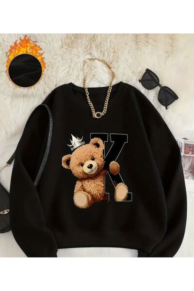 herkesemoda Model de imprimare cu ursuleț regal detaliat guler rotund Swea tr...