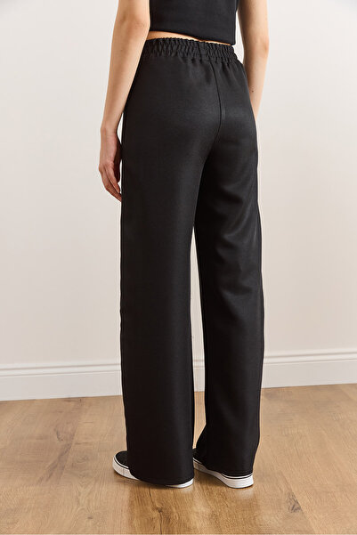 Olalook Women's Black Waistband Pocketed Wool Effect Wide Leg Winter Trousers Pnt-19000383