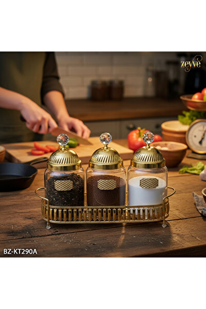 Hinora Hürrem Model Triple Glass Tray Spice Rack Set 33X23X11Cm