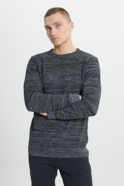 ALTINYILDIZ CLASSICS Μαύρο-γκρι Standard Fit Κανονική εφαρμογή Πλεκτό με μοτίβο από ορείχαλκο με λαιμόκοψη