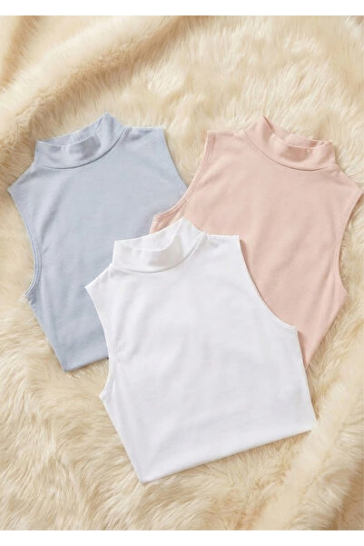 Loule 3 Pieces Cotton Modal Soft Textured Zero-Sleeve Turtleneck Women's Undershirt - Anti-Sweat & Stretchy Fabric