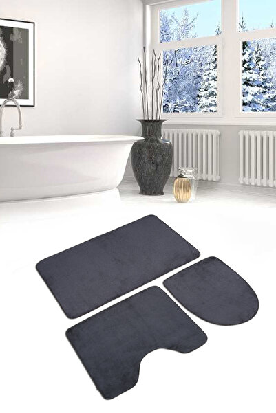 Simplex Premium 3’lü Klozet Takımı Deri Kaymaz Taban Ultrasoft Yumuşak Dokulu Antrasit