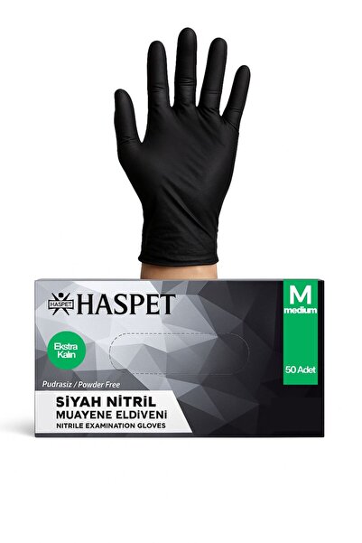 Medicalx Haspet Ekstra Kalın Siyah Nitril Muayene Eldiveni 50’lik Kutu - Medium