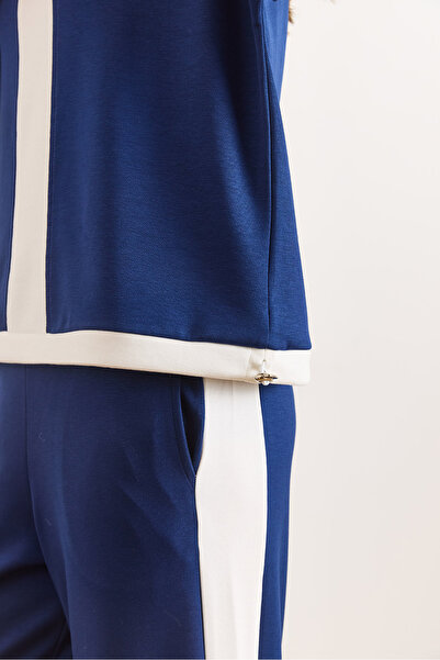 Olalook Women's Navy Blue Striped Detail Modal Buttoned Suit Tkm-19000467