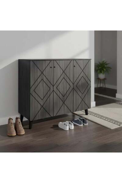 BAITY Malaysian-made Wooden Shoe Cabinet, 3-door 4-tier - Grayish Brown