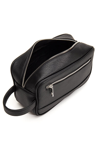 gio&mi Atlas Men's Vegan Leather Portfolio Clutch Travel Casual Handbag Black Natural