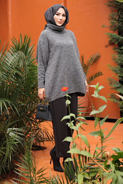 İmajButik Anthracite Turtleneck Casual Knit Sweater