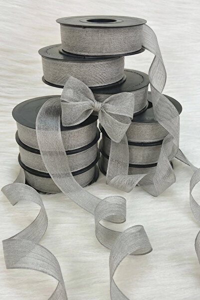 ZEYMERADE Gray Linen Nopeli Ribbon 2.5 cm 20 Meters, Bohça Dowry Special Day Gift Decoration Ribbon