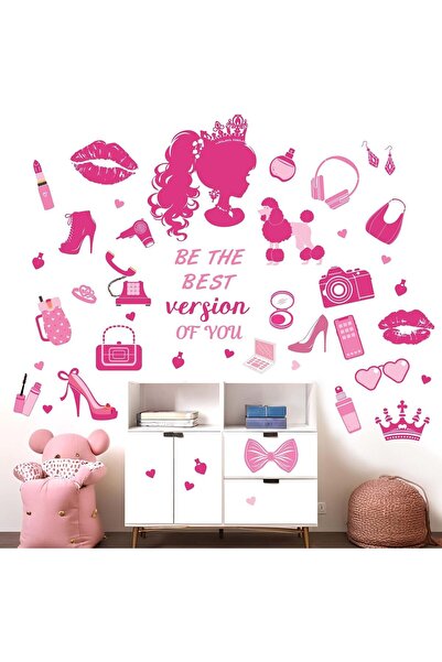 Amimagen ملصقات حائط أميرات لغرف نوم البنات - ملصقات حائط دمية وردية - ديكور ...